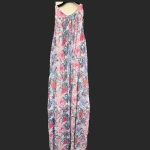 H&M Watercolor Floral Lined Chiffon Maxi Dress Womens Sz 14